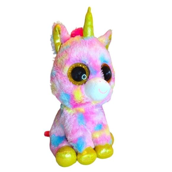 TY Beanie Boos Fantasia the Unicorn, pink Gold Tie Dye, 10 inches tall - Picture 1 of 7